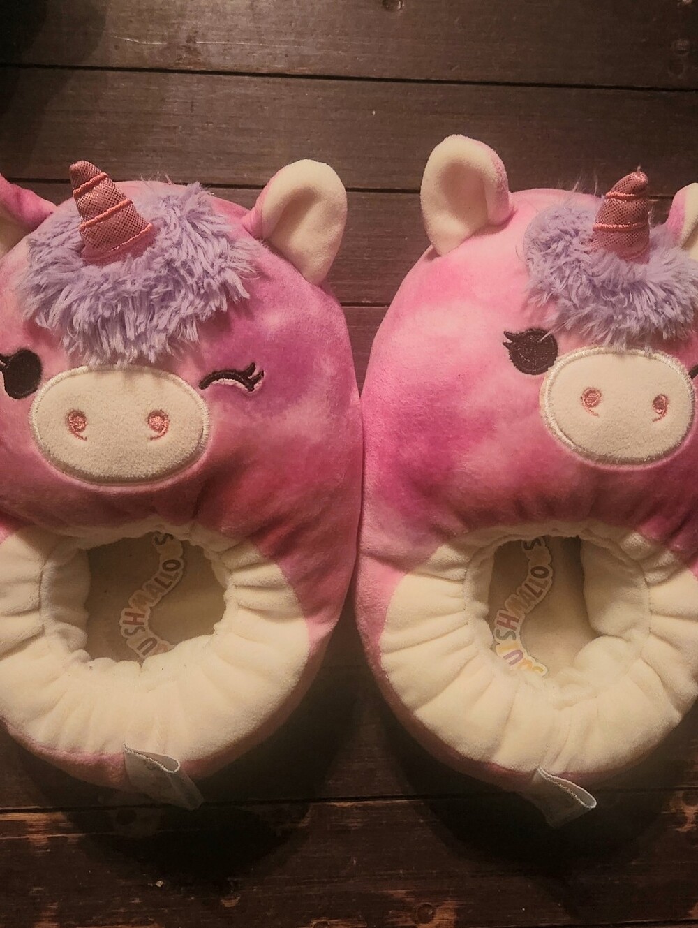 Plush Pink Unicorn Kids One-Piece Slippers